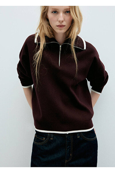 MANGO Woman Contrast-stripe polo-neck sweater