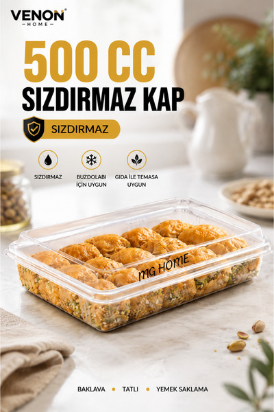 VENON ⭐ 10 Adet⭐500 GRAM BAKLAVA Sızdırmaz Kap Şeffaf Buzdolabı Saklama Kabı ...