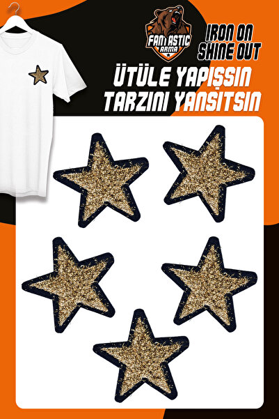 Iron-On Woven Badge Set Patch Gold Glitter Fringed Star Model (5PCS)