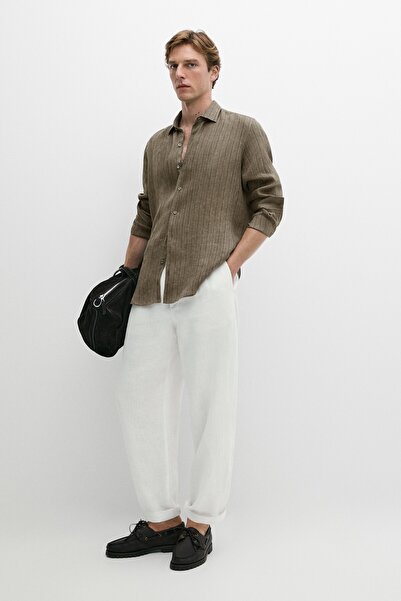 Massimo Dutti Regular fit çizgili %100 keten gömlek