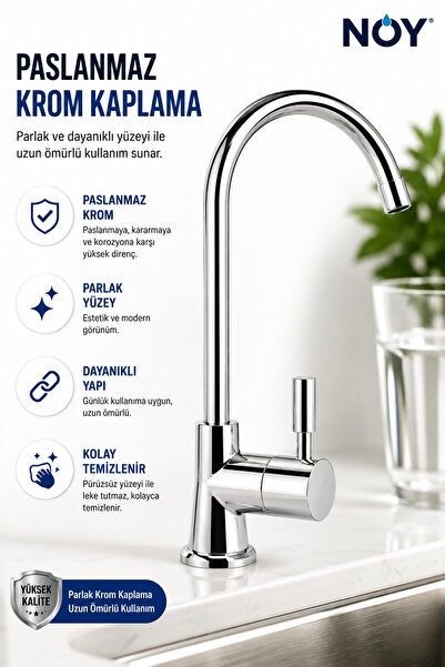 NOY Arıtmalı Musluk | 304 Paslanmaz | Krom Renk | Tüm Su Arıtma Cihazlarına Uyumlu