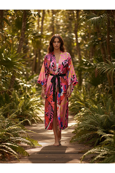 Magic BAlance Pembe Çiçek Desenli Renkli Kadın Kimono | 888Balance