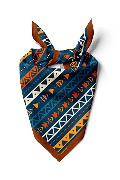 Modabutik Violla A10 Kadın Egzotik Desenli Bandana 50x50 Sarı Turuncu Mavi DG...
