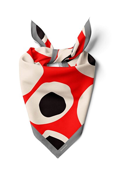 Modabutik Violla F87 Kadın Leke Desenli Bandana 50x50 Kırmızı Siyah DG0415-22...