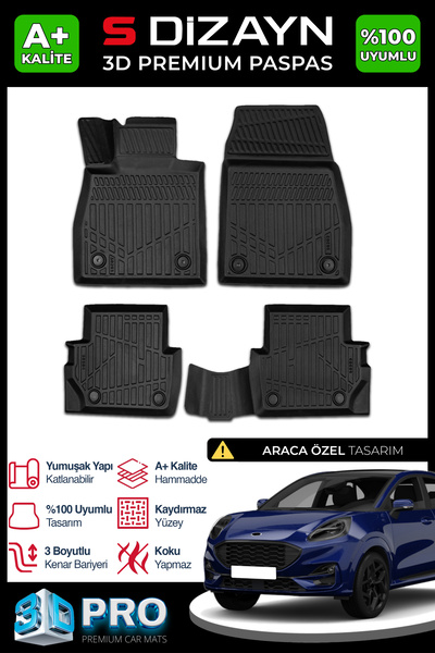 S Dizayn S-Dizayn Ford Puma 3D Pro Havuzlu Paspas 2019 Üzeri A+ Kalite 3DS-SD...