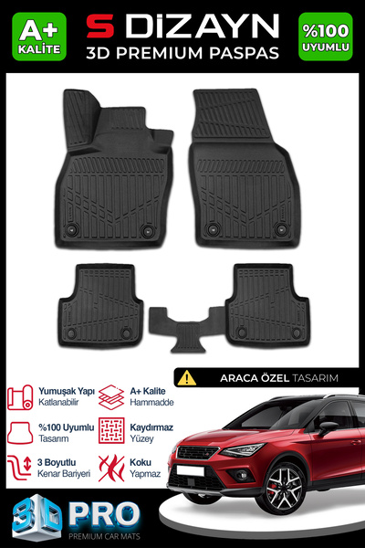 S Dizayn S-Dizayn Seat Arona 3D Pro Havuzlu Paspas 2017 Üzeri A+ Kalite 3DS-S...