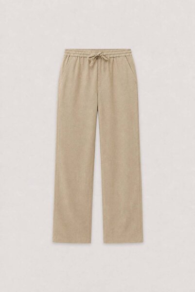 Antioch Beige Linen Blend Men's Trousers with Elastic Waist