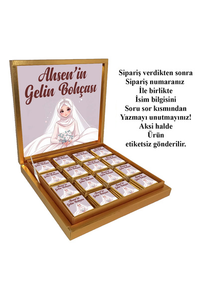 Kişiye Özel İsimli Tesettürlü Gelin Bohçası Çikolatası - 32 Adet Madlen Çikolata