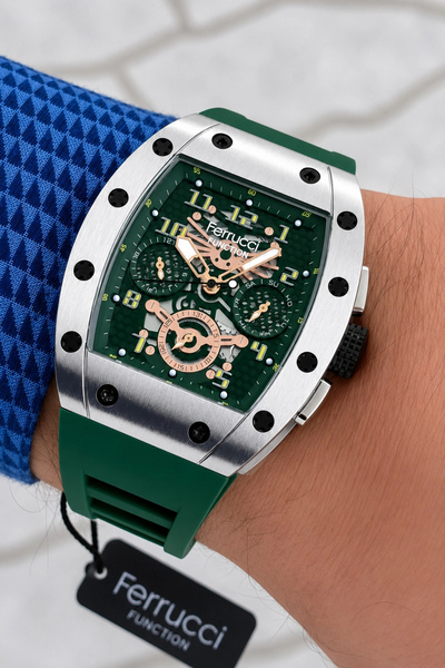 Ferrucci Yeşil Renk Silikon Kordon FCF.03258FS.05 Function Erkek Kol Saati+Bi...