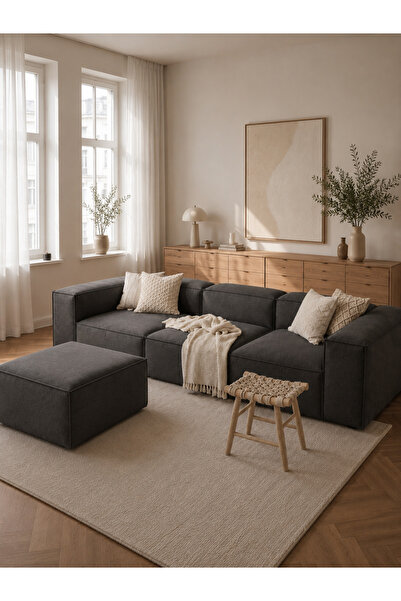 ERİZA Relax Soft 4 Modül Köşe Takımı (antrisit-kahve) keten 650