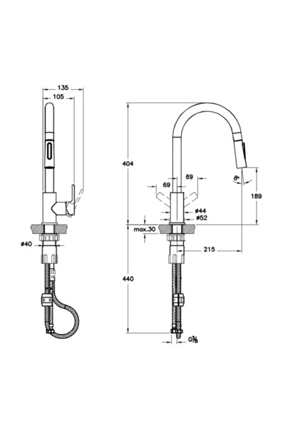 Artema Masterline Pull-Down Eviye Bataryası A42145 Krom