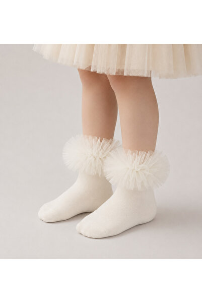 ZÜRİ KİDS Soft Ballet Ekru Tüllü Çorap