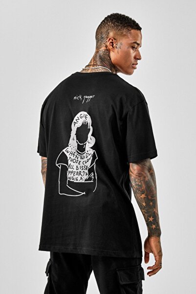 nrage Mick Jagger Štampano Oversize kroj Crna T-shirt - NRAGE204