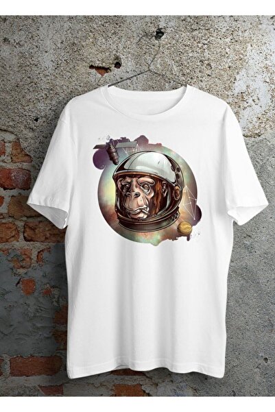 Tarzsokak Unisex bela majica sa astronautskim majmunom Štampano Oversize kroj...
