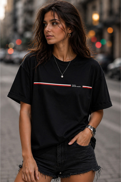 Clothify تيشيرت كبير الحجم للجنسين مطبوع عليه Paris Dream Maker مصنوع من القط...