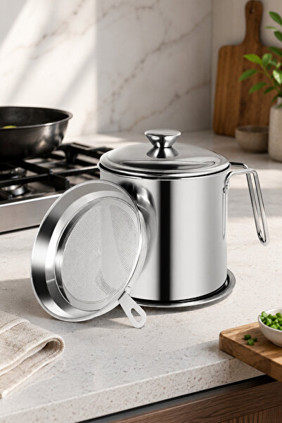 mastergold stainless Steel Oil Filter Pot Oil Storage Container with Fine Mes...