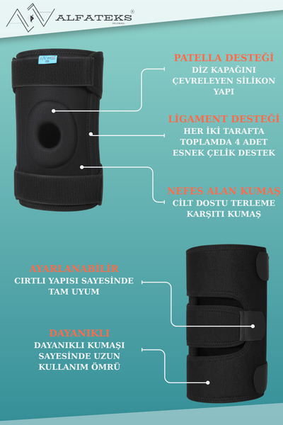ALFATEKS Meniskus Knee Brace with Patella and Ligament Support - Bone Friction - Cartilage Dislocation - Fluid Loss
