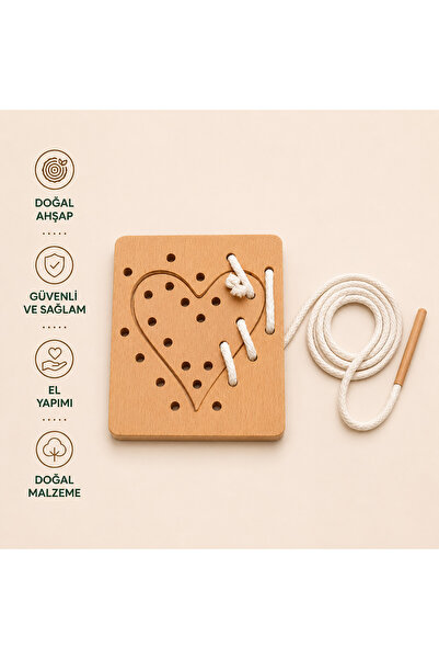 Montessori Gemisi Montessori Puzzle Stringing Set Heart |   Wooden Double Rop...