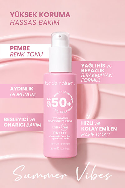 Bade Natural 50 Spf+ Aydınlatıcı Pembe Güneş Koruyucu Krem 30 ml