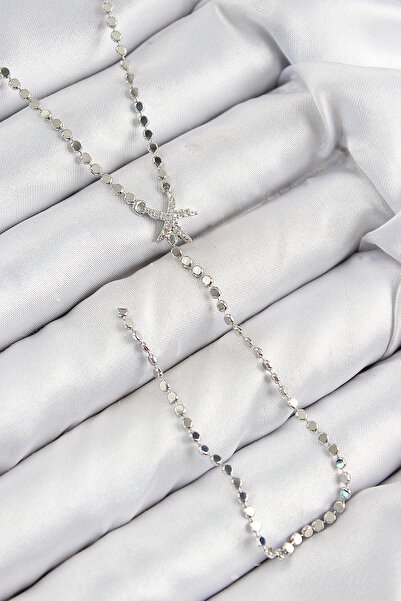 Skygo Brass Zircon Stone Crushed Chain Starfish Model Silver Color Y Necklace