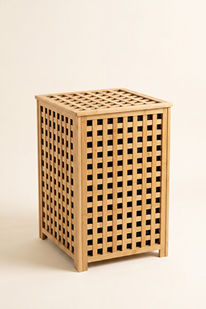 Frapan Home Bambu Kirli Çamaşır Sepeti Kapaklı Kumaş Hazneli 50 Litre 40x40x58 cm