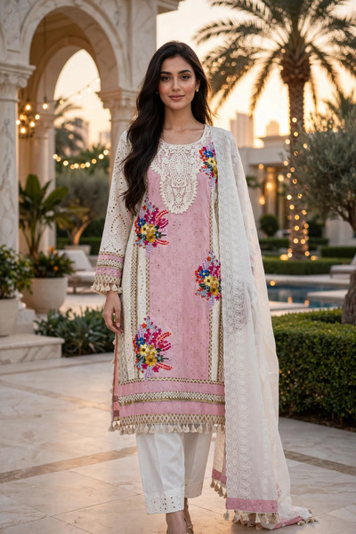 Generic Cotton Heavy Embroidered & Crochet work Party Wear Straight Suit- FUL...