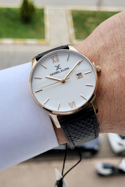 Daniel Klein White Dial Dark Brown Color Strap Men's Wristwatch with Calendar...