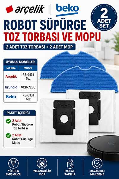 Arçelik Orijinal RS/9131 , RS/9121 , RS/8121 Robot Süpürge Toz Torbası 2 Adet...