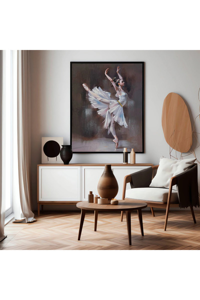 MallDeco Tablou Canvas Balerină Elegantă, Art Modern Pictat Manual, cu Ramă PS