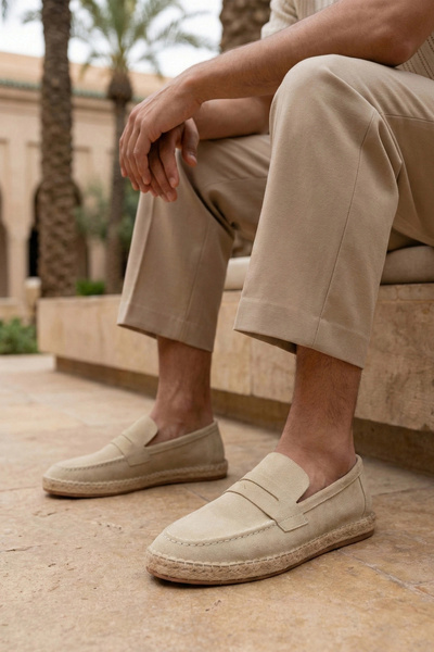 by selvi Lukka Shoes Lotus Men's Faux Leather Beige Loafer Espadrille