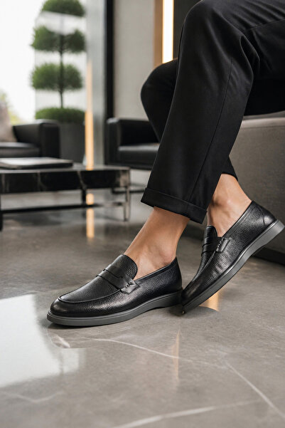 PATRICK CASSA Men's Black Genuine Calfskin Classic Loafer Shoes |   Comfortab...