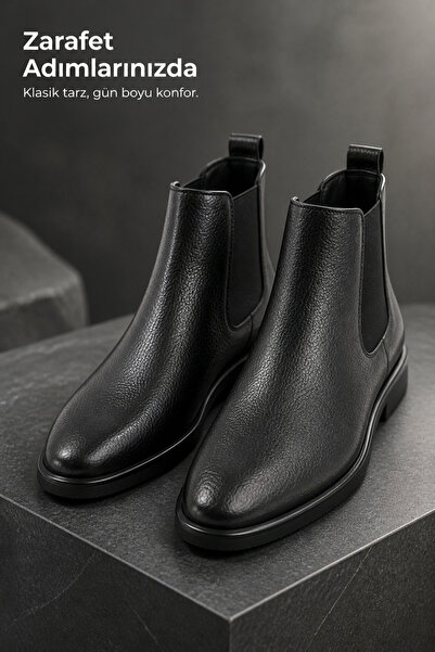 PATRICK CASSA Men's Black Leather Classic Boots Non-Slip Sole Comfortable Win...