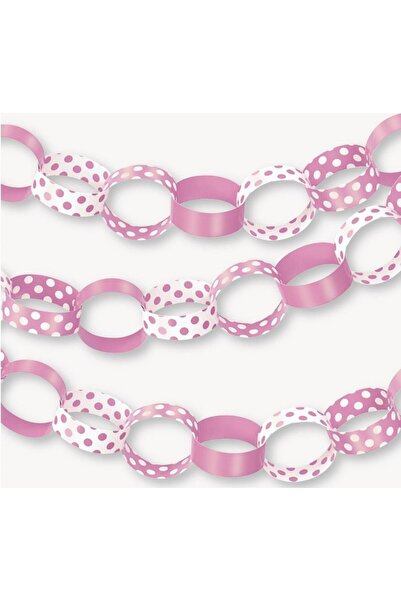 partidolu Pembe Renk İç İçe Geçmiş Karton Halka Zincir Dekor Garland Süs 152 Cm