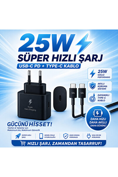 Exonix 25W (Watt) Samsung Uyumlu Süper Hızlı Şarj Uyumlu Başlık | Type-C To T...