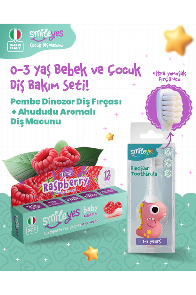 Smile yes Smileyes Bebek Diş Macunu 0-3 Yaş Ahududu + DinaSaur Diş Fırçası 1-...