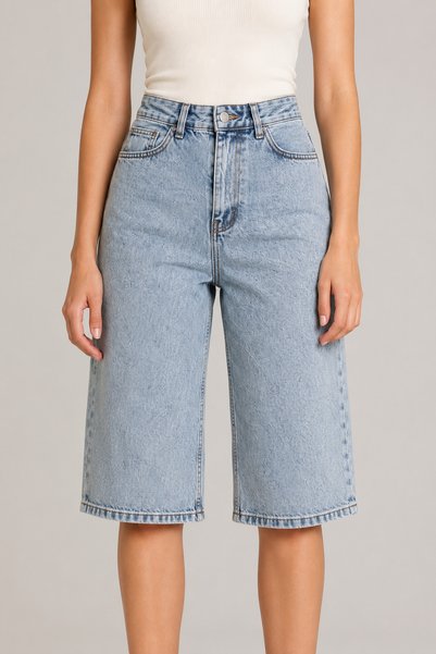 Ivoire Wear Women's Bermuda Cut High Waist Denim Shorts