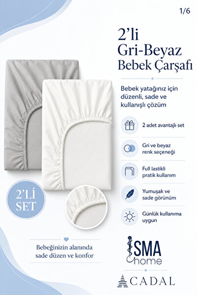 A Cadal Gri Beyaz Bebek Çarşafı 2 Adet