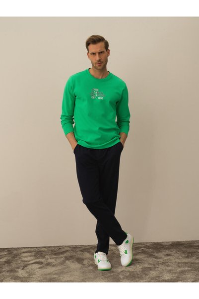 Xint Men's Green Cotton Textured Regular Fit Long Sleeve T-Shirt