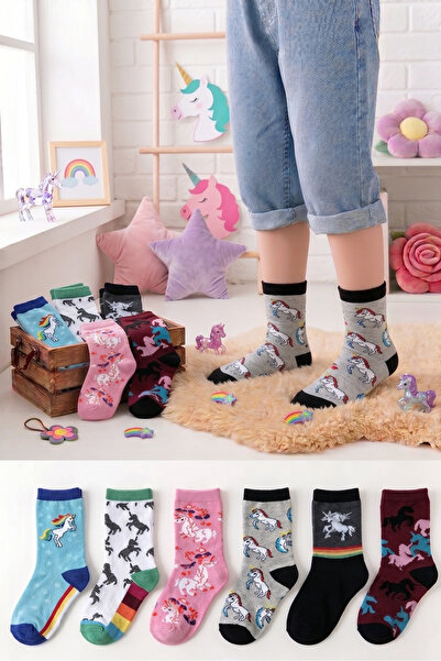 vtex socks 6'lı Dikişsiz Çocuk Çorap Unicorn Desenli