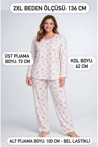 GÜZEL KAMAN büyük beden krem üstü pembe desenli üç düğmeli 1 adet hastane bij...