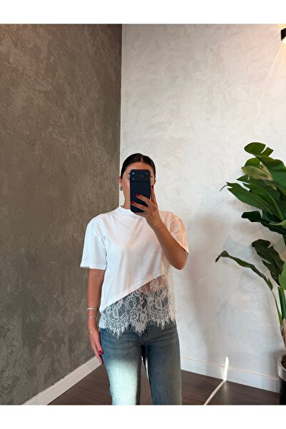 Burce Online Dantelli Beyaz Bluz