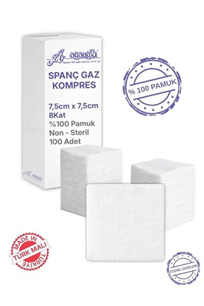 Alban Spanç Gazlı Bez 7,5x7,5cm 8 Katlı 100 Adet - Yüksek Emici, Yapışmayan, ...