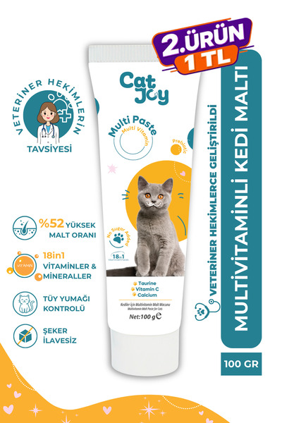 CATJOY Multivitamin Kedi Malt Macunu 100 g | 18 Vitamin-Mineral, Taurin, Preb...