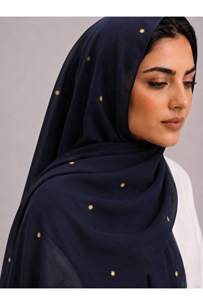 Veil Designer طرحه حلا نجوم بوال اسود طبقنين بتطريز بخيوط القصب الذهبي نجوم ع...
