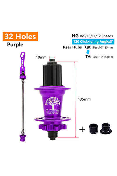Choice 32H Purple QR-TA R TANKE 120 Click Hub 6 Bearing MTB Mountain Bike Hub...