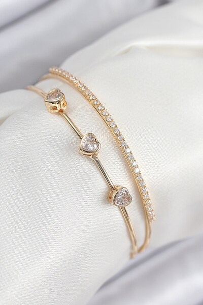 Inure Jewelry Brass Zircon Stone Heart Model Gold Color Women's Bracelet