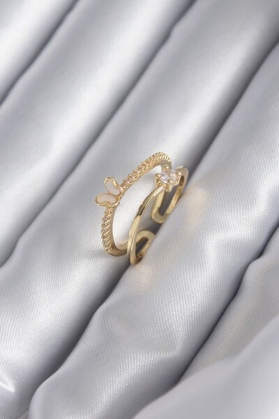Inure Jewelry خاتم نسائي نحاسي ذهبي اللون مزين بحجر الزركون على شكل فراشة