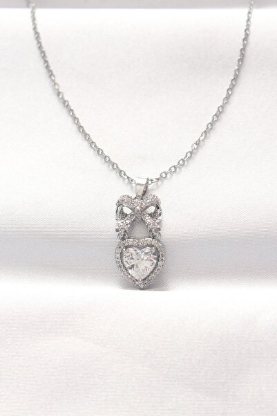 Inure Jewelry 316L الصلب الفضة اللون الزركون حجر القلب القوس قلادة