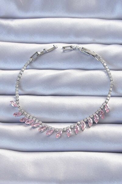 Inure Jewelry Brass Vip Series Silver Color Pink Zircon Stone Bracelet