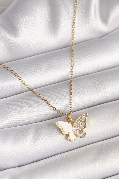 Inure Jewelry 316L الصلب سلسلة ذهبية اللون الزركون حجر أبيض المينا فراشة نموذ...